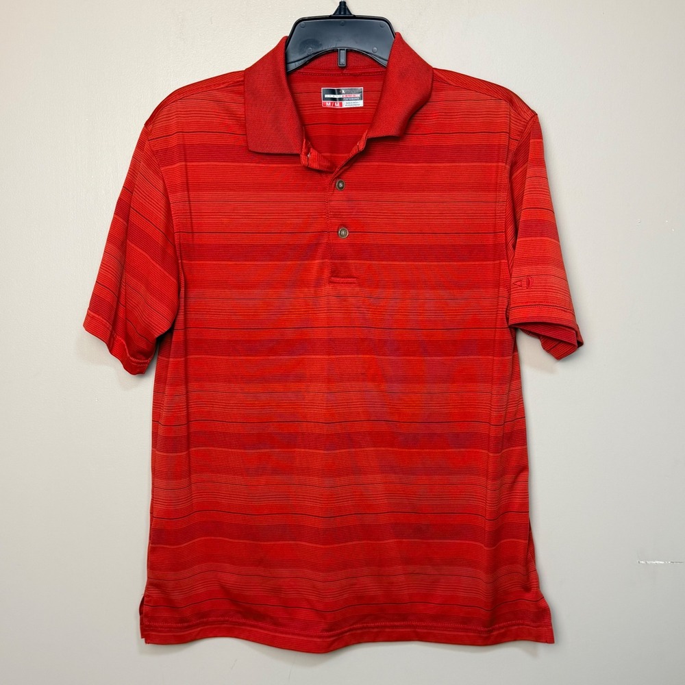 Grand Slam Mens Polo Medium Red Striped Performance Short Sleeve Golf Shirt
